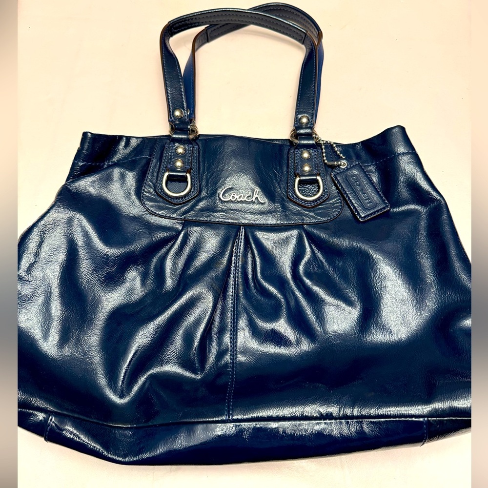 COACH Ashley Patent Leather Bag in Navy Blue